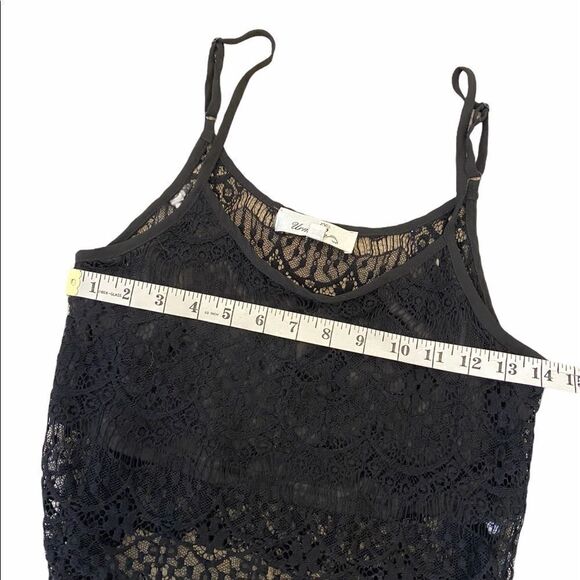 Black Cropped Lace Sheer Front Lined Tank Top S - Picture 8 of 9